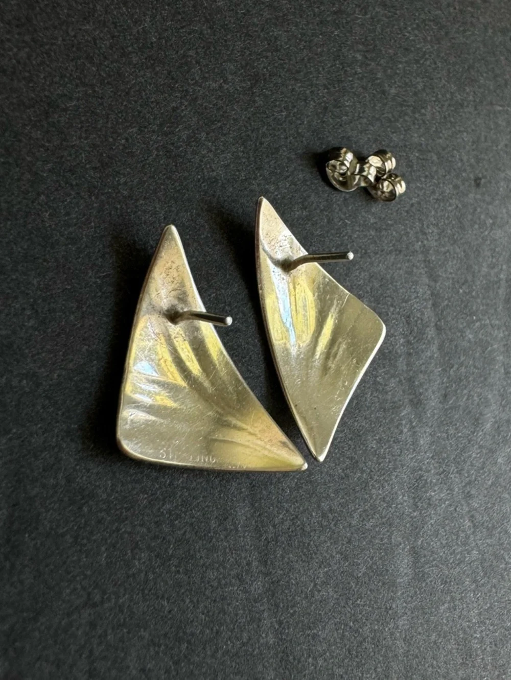 Vintage Sterling Silver‎ Fan Earrings 80s 925 Stud